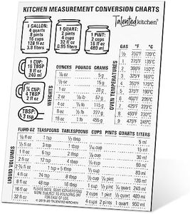 Talented Kitchen Measurement Metric Conversion Chart Magnet for Cooking, Magnetic White Vinyl with Weight, Liquid, Temperature for Fridge (5 x 7 in)