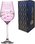 Personalised Engraved 350ml/11.8floz Pink Wine Glass with Spiral Cut Design and Diamante Finish - Comes in Gift Box Ready for Presentation to Recipient.