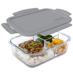 Bentgo Glass (Gray) – Leak-Proof, 3-Compartment Oven-Safe Glass Lunch Container | Ideal for Portion-Control, Food Storage & Healthy On-The-Go Meals, BPA-Free, Food-Safe Materials