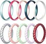 Zollen Silicone Wedding Rings for Women, 3mm Metallic Color Thin Braided Rubber Wedding Bands Stackable Ring, Hypoallergenic Silicone, 10 - 10.5(19.8mm), Silicone,Rubber,Metal