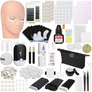 Tetutor Lash Kits Extensions Kit for Beginners, Eyelash Lash Extension Kit for Beginners with Lash Mannequin Head, Lash Extension Practice Kit Starter Kit with Everything USB Fan, Lash Glue, Shampoo