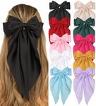 TERSE Hair Bows for Women Big Bows Hair Accessories for Women Girls 10PCS, Cute Oversized Bow Hair Clips with Long Tails, Silky Satin Ribbon Bows for Hair