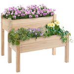 Outsunny 34"x34"x28" 2-Tier Raised Garden Bed Wooden Planter Box for Backyard, Patio to Grow Vegetables, Herbs, and Flowers