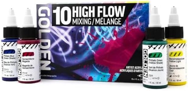 High Flow Acrylics by GOLDEN, High Flow Mixing Set, 10 Colors, Professional Acrylic Paint
