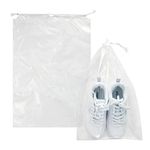 Belinlen 50 Pack 12x18 inch Plastic Travel Drawstring Bags Transparent Shoe Bags for Travel Plastic Bags with Cotton Draw Strings Shoe Dust Bags for Packing and Storing