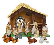 KariGhar Resin Crib Set Idol Statue for Christmas Nativity Scene, Pack of Crib House, Mary, Joseph, Baby Jesus, Angel, 3 Wise Men, The Shepherd, 7Animals, Set of 16 Pieces, 8 Inch