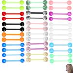 wodehahagou 36 PCS Tongue Bars Piercing Nipple Bars Tongue Jewellery Tongue Piercing Tongue Bars Piercing Flexible Bar Nipple Piercing Jewellery Clear Color Tongue Bars Colorful Tongue Rings ﻿