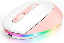 Seenda Silent Bluetooth Mouse, Rechargeable 3-Mode Bluetooth Wireless Mouse for Kids, Laptop, Tablet, PC, Windows 7/8/10, Macbook, Android, Cute LED Backlit, DPI (1000/1600/2400) - Pink & White