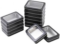 12 Pack Empty Rectangular Metal Storage Organizer Tins with Clear Window Hinged Lids for Small Items and Other Craft Projects, 4.5 x 3.3 x 0.9 inch (Black)