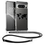 kwmobile Crossbody Case Compatible with Google Pixel 8 Pro Case Strap - Travel Outline Black/Transparent