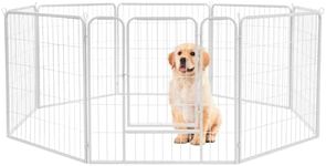 Petzly Dog Playpen 8 Panel Pet Playpen with Door, 80 x 80 CM Foldable Metal Exercise Puppy Playpen for Medium/Small Dogs, Dog Pen for Camping RV Garden Yard Indoor Outdoor, White