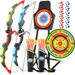 2 Pack Bow and Arrow Set with 29in Large Dart Board, LED Light Up Archery Set for Kids with 20 Suction Cup Arrows&12 Sticky Balls Standing Target Indoor Outdoor Toys Must Have for Boys Girls 3-12 yo