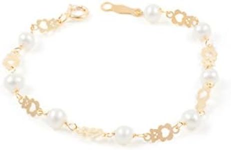 Pulsera bebe oro oso calado con perlas - Estuche Regalo - Certificado de Garantía - Mondepetit