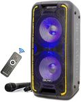 Dolphin SP-210RBT Dual 10" Bluetooth Party Speaker with Neon LED Lights, 5-Band Equalizer, 12V Cable Extender - Portable DJ/Karaoke Speaker with Trolley & Wheels for Events, Outdoor