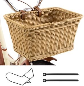 GRANNY SAYS Bike Basket with Accessories, Wicker Bike Basket Front, Large Bicycle Basket with Handles, Waterproof Bike Baskets for Adult Bikes, Front Bike Handlebars Baskets
