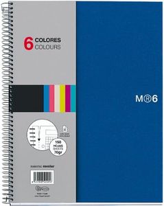 Miquelrius A5 Wirebound Notebook, 6-Subject, Graph Paper, Blue (6 x 8 inches)