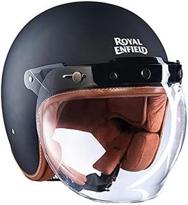 Royal Enfield Open Face ISI And DOT Certified Riding Helmet With Bubble Visor Matt Black, Size: L(59-60Cm) With High Density 3 Piece Expanded Polystyrene Liner For Better Impact Absorption