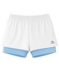 HOUSE OF FUSION Sports Shorts for Women Running Gym Workout – Dry Fit Quick Dry Double Layer Inner Compression with Pockets | Breathable Lightweight Athletic Wear (in, Alpha, L, White Blue)