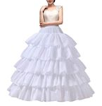 YULUOSHA Women's Crinoline Petticoat 4 Hoop Skirt 5 Ruffles Layers Ball Gown Half Slips Underskirt for Wedding Bridal Dress, White, One Size