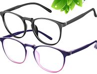 FEIYOLD Blue Light Blocking Glasses Women/Men,Retro Round Anti Eyestrain Computer Gaming Glasses(2Pack)