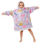 Viviland Wearable Blanket Hoodie for Kids Soft Flannel Sherpa Sweatshirt Blanket with Giant Pocket Warm Plush Comfy Hooded Blankets for Girls Cat 2-6 Years Old Girls Gift