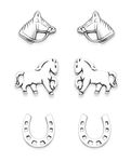 Sterling Silver Horse Earrings Set - 3 Pairs - Sterling Silver Horse, Horseshoe and Horse Head Stud Earrings - Size 8 mm - Horse Jewellery - Gift Boxed 5024SET