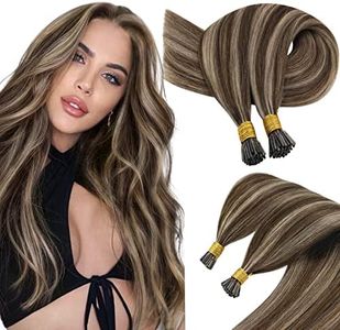 Sunny Hair I Tip Hair Extensions 50G Itips Human Hair Extensions for Women Real Human Hair Straight I Tip Hair Extensions Human Hair Medium Brown and Strawberry Blonde Highlights 24inch