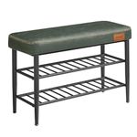 VASAGLE EKHO Collection - Shoe Bench, Storage Bench, Shoe Rack Bench Entryway, Synthetic Leather with Stitching, Mid-Century Modern, Loads 135 kg, 30 x 80 x 50 cm, Forest Green LSB054C02