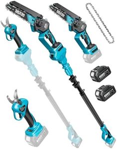 SEESII 4-In-1 Akku Astschere, 6 Zoll Mini Kettensäge mit Teleskopstiel & 33 mm Elektro Gartenschere, Astsäge Akku mit 2 x 4000mAh Batterien, Maximale Reichweite bis 4,57 m, 30 ml Öltank