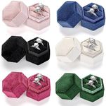 Elsjoy Set of 6 Velvet Ring Box, Double Slot Jewelry Ring Gift Box Hexagon Small Velvet Ring Case, Vintage Ring Display Holder with Detachable Lid for Wedding, Proposal, Engagement, 6 Colors