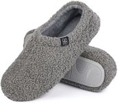 HomeTop Women's Fuzzy Curly Fur Memory Foam Loafer Slippers Bedroom House Shoes with Polar Fleece Lining (9-10, Grey)