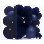 Velvet Christmas Ball Ornaments Navy Blue Christmas Tree Decorations 36pcs Shatterproof Christmas Ornaments Set with 5 Styles in 3 Sizes(Small Medium Large)