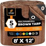 Lightweight Brown Poly Tarp - Multipurpose Protective Cover, Drop Cloth - Durable, Waterproof, Weather Proof - 5 Mil Thick Polyethylene - by Xpose Safety (8 Feet x 12 Feet, Brown)