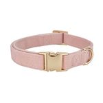 YUDOTE Soft Cotton Dog Collar with Metal Buckle Adjustable Heavy Duty Comfy Corduroy Collars for Small Medium Large Dogs,Light Pink,Small