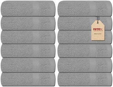 Ritex Wash Cloths Pack of 12 (33cm x 33cm)- 100% Combed Ring Spun Cotton WashCloth - 600 GSM Washcloths ��– Ultra Soft Face Towels - Absorbent Wash Cloth for Face (Light Grey)