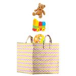 POLKA TOTS Canvas Portable Toy Storage Bags, Clothes Organizer Baskets & Bookcase Shelf Box with Handles for Kids, Cubbies, Desk & Floor (Zic Zac)