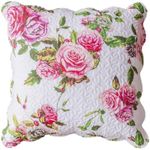 DaDa Bedding Romantic Roses Euro Pillow Sham - Lovely Vibrant Spring Pink & White Floral Blooming Garden - Quilted Square Scalloped Edges Throw Cushion Cover - 26" x 26" - 1-Piece