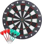 Theefun Safety Dart Board Set for kids - 16 Inch Rubber Dart Board with 6 Soft Tip Darts for Children and Adults - Office and Family Time, Children and Adults - Office and Family Time