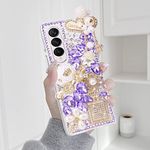 Omio for Samsung Galaxy Z Fold 4 Case, Luxury 3D Handmade Sparkle Rhinestone Iron Tower Pendant Pumpkin Car Flowers Crystal Diamond Bling Glitter Hard PC Case for Galaxy Z Fold 4 Women Girls, Purple