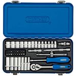 Draper 1/4" 45 Piece Square Drive Metric Socket Set | Micrometre Reversible Hand Tool |Soft Grip Ratchet | 12 Metrics Sockets Mechanics Car Tools | Metal Storage Case | Hex Bit Adaptor | 16365