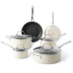 Martha Stewart Lockton Premium Nonstick 10 Piece Enamel Heavy Gauge Aluminum Pots and Pans Cookware Set - Linen White