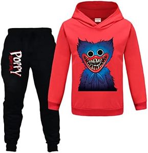 Xpialong Huggy Wuggy Merch Boys Girls Cotton Tops Hoodies Set for Unisex Kids, Red1, 11-12 Years