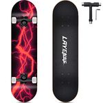 LAYENNE Skateboard, Complete Professional Skateboard, 31 x 8 Inches, 7 Layers Maple Skateboard, ABEC-11 Bracket, Suitable for Adults, Beginners, Boys, Girls, Teenagers and Child-Red