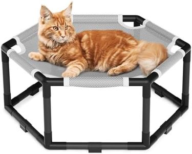 Tresbro Elevated Cat Hammock Bed, Hexagon Raised Cat Swing Bed for Indoor and Outdoor Use with Breathable Fabric & Anti-Slip Block, 20.5'' x 18'' x 9.4'' Pet Chair for Large to Small Kitty Cot