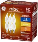 GE (6 Bulbs) Relax LED HD Decorative Chandelier Light Bulb, Clear, Bent tip, 40 watt Replacement, Candelabra Base, dimmable 4 watt, 300 Lumen LED Light Bulb