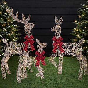 Best Choice Products 4ft 3-Piece 2D Lighted Christmas Deer Family Set, Large Outdoor Yard Reindeer Holiday Decoration with 175 LED Lights, Stakes, Zip Ties - Rattan