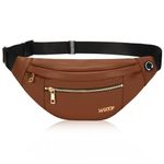 MAXTOP Large Crossbody PU Fanny Pack Belt Bag for Women Men with 4-Zipper Pockets Gifts for Enjoy Festival Sports Workout Traveling Running Casual Hands-Free Brown Waist Pack Carrying of Phones