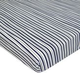 American Baby Company Printed 100% Cotton Jersey Knit Fitted Portable/Mini-Crib Sheet for Boys and Girls, Navy Fun Stripe, Pack of 1