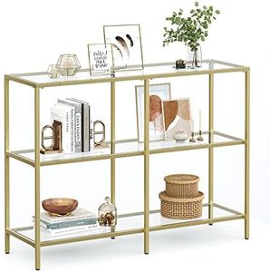 VASAGLE 39.4 Inch Console Table with 3 Shelves, Sofa Table, Entryway Table, Metal Frame, Tempered Glass Shelf, Modern Style, for Entryway Living Room Bedroom, Metallic Gold and Transparent ULGT27G