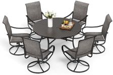 MFSTUDIO Patio Dining Set for 6, All Weather Outdoor Furniture Set with 6 Sling Swivel Chairs, 1×54" Round Metal Table, Grayish Brown Fabric